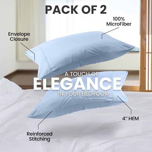 Utopia Bedding Queen Size Pillow Case Set of 4 - Ice Blue Microfiber