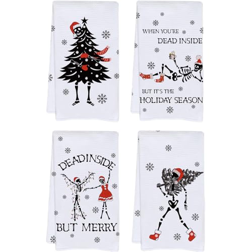 SolarGlory 4-Piece Gothic Christmas Kitchen Towels, Skeleton Dish Towels