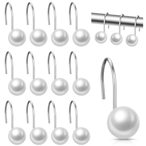 Threehoney 12 Pcs Ivory Pearl Shower Curtain Hooks - Vintage Rustproof