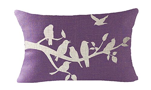 Andreannie Purple Birds in Tree Branch Lumbar Pillow Cover 12x20