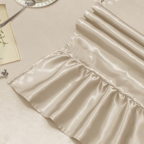 Satin Table Runner Champagne 12x108 Inch Ruffle Party Decor 2 Pack
