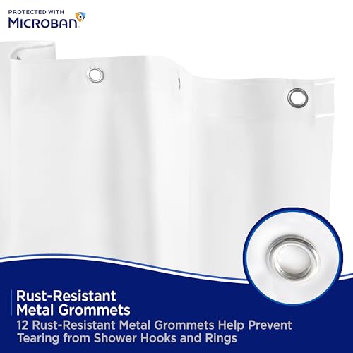 Kenney Microban Waterproof PEVA Shower Curtain Liner 70x72 White with Rust-Resistant Grommets