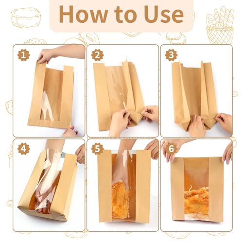 Kraft Paper Bread Bags with Clear Window - 30 Pcs Sourdough Bakery Bags