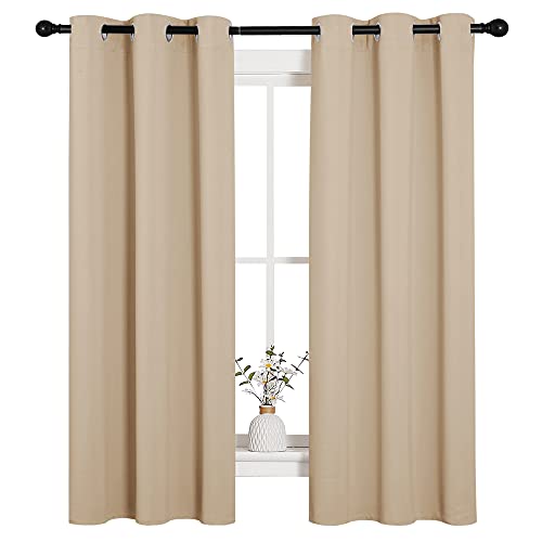 NICETOWN Biscotti Beige Blackout Curtains 34x63 Inches Pack of 2 - Thermal Insulated, Light Blocking, Soundproof Window Drapes for Living Room