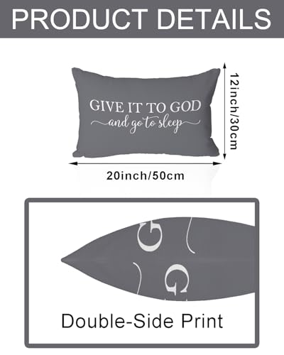 Give It to God and Go to Sleep Throw Pillow Cover, 12x20 Inch Gray Farmhouse