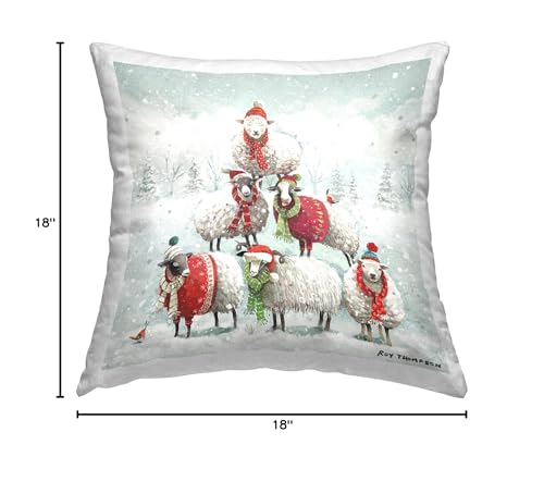 Stupell Industries Winter Sheep Balancing Snow Scene Design by Roy Thompson Throw Pillow