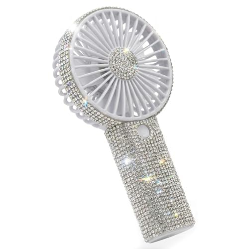 TAZTIR Rhinestone Handheld Fan - Portable USB-C Rechargeable Mini Fan, White