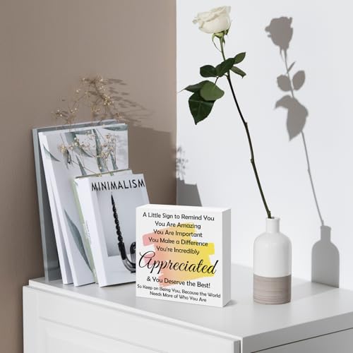 Inspirational Wooden Box Sign - Motivational Office Desk Decor & Farewell Gift