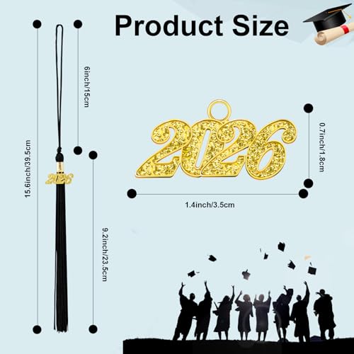 2026 Black Graduation Tassel with Gold Charm - 9.2 in