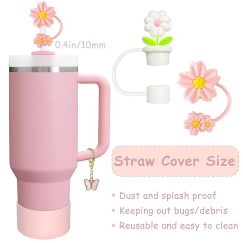 Pink Stanley Cup Accessories Set for 30/40 oz Tumblers - Straw Covers, Silicone Stopper, Handle Charm, Silicone Boot