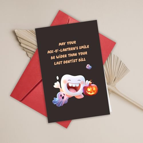 Funny Halloween Dentist Greeting Card with Envelope and Sticker, 5.3x8