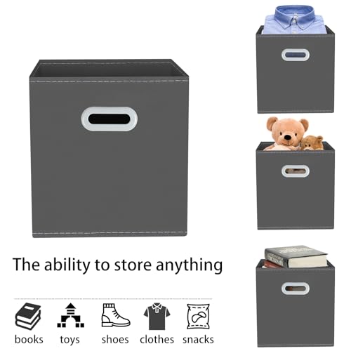 Foldable Fabric Storage Cubes with Handles - Set of 3, 11x11x11, Gray