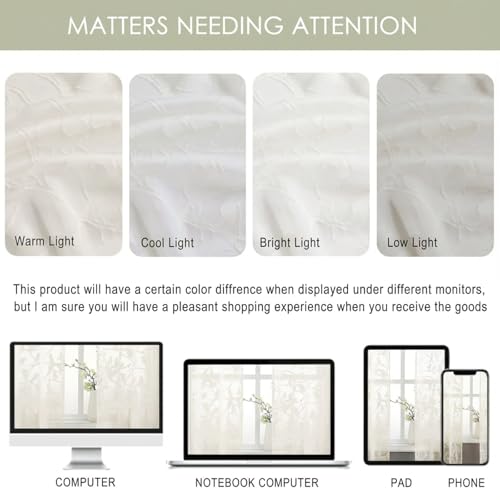 Ivory Sheer Valances for Windows - 14 Inch Length, 2 Panels