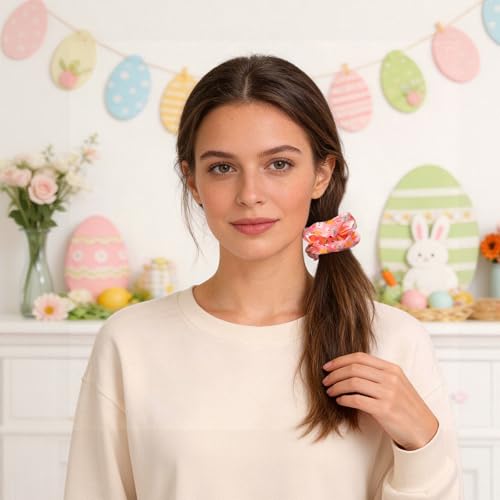 Doneace Easter Hair Scrunchies 3-Pack Satin Bunny Rabbit Hair Ties