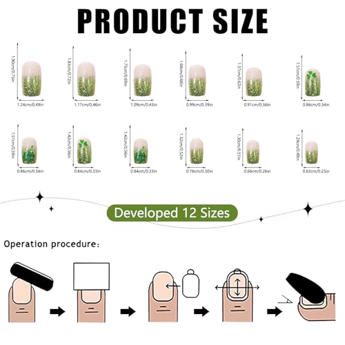 St. Patrick's Day Press on Nails Medium Square Green French Tip False Nails