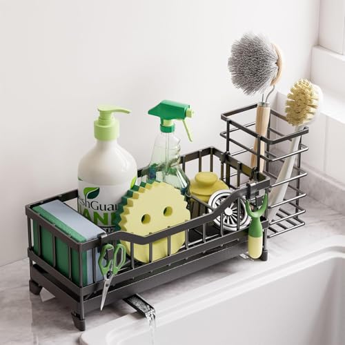 Black Sponge Holder for Kitchen Sink - Rustproof Stainless Steel Caddy