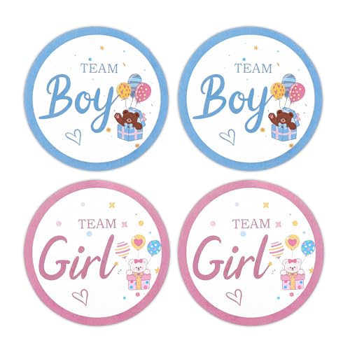 Tyqour 60PCS Gender Reveal Stickers - Team Boy & Girl Cupcake Toppers