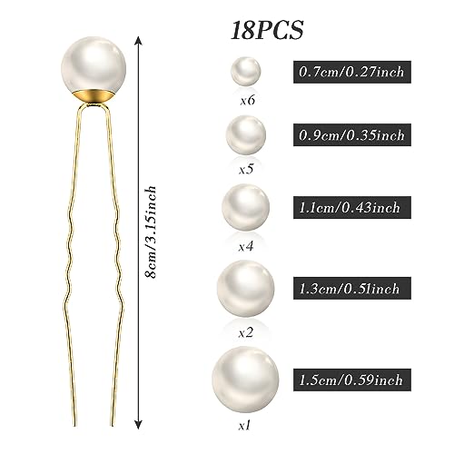 Dayofun 18 Pieces Gold Pearl Hair Pins U Shaped Wedding Hair Accessories