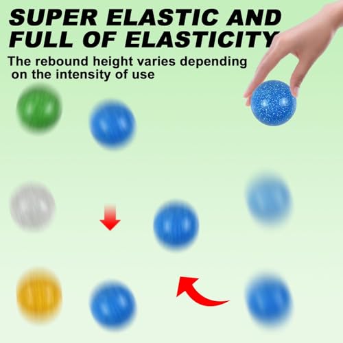 24 Pcs Glitter Bouncy Balls for Kids - 32mm Rubber Party Favors & Classroom Rewards