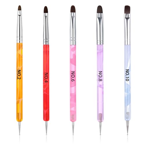 Dual-Headed French Gel Nail Art Brush Set with Dotting Tools, Mixed Sizes
