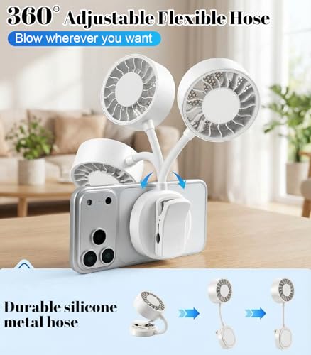 EVADA White Magnetic Phone Clip-On Fan with 360° Flexible Gooseneck
