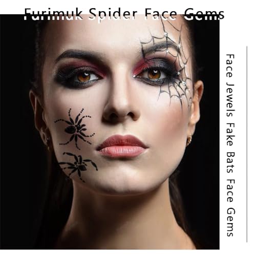 Furimuk Black Spider Face Jewels & Rhinestone Temporary Tattoos
