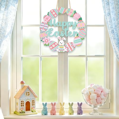 Wooden Easter Bunny Wreath Sign - Welcome Spring Decor