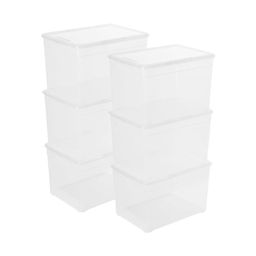 novelinks 6 Pack 22QT Plastic Storage Bins with Lids, Stackable Clear Containers with Latches, Durable Nestable Boxes for Office, Home, Garage, Shoes Organization