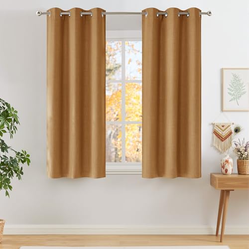 NICETOWN 63-Inch Faux Linen Blackout Curtains - Grommet Top, 2 Panels