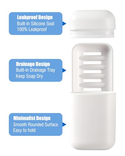 White Minimalist Travel Soap Case with Draining Tray - Leak-Proof