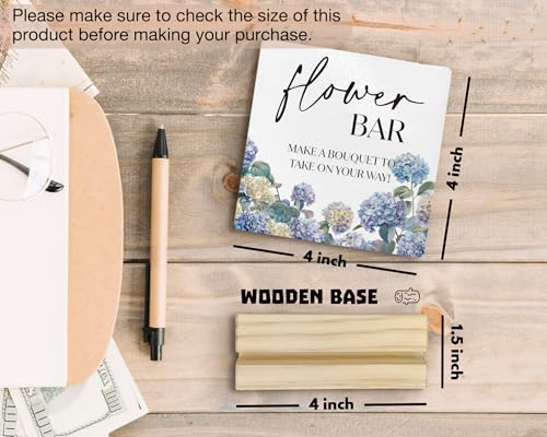 Flower Bar Sign Wood Plaque 4x4 Inch Hydrangea Wedding Decor Bridal Shower