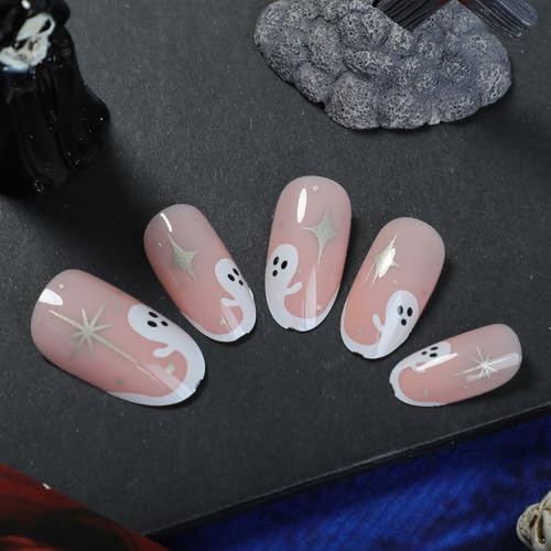 Halloween Press on Nails Short Almond Fake Acrylic Nail Kit with Glue