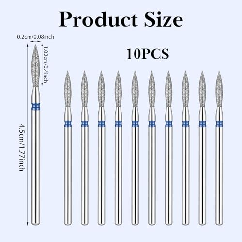 10Pcs Diamond Flame Cuticle Drill Bits 3/32" Medium Grit