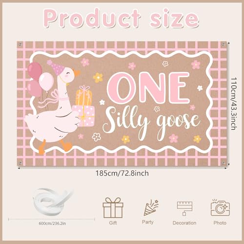One Silly Goose 1st Birthday Backdrop - 6.1 x 3.6 ft Pink Polyester Banner