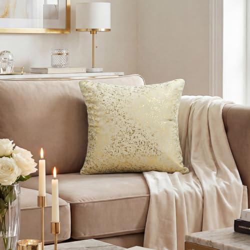 Gold Foil Velvet Throw Pillow Covers 18x18 Inch - Set of 2