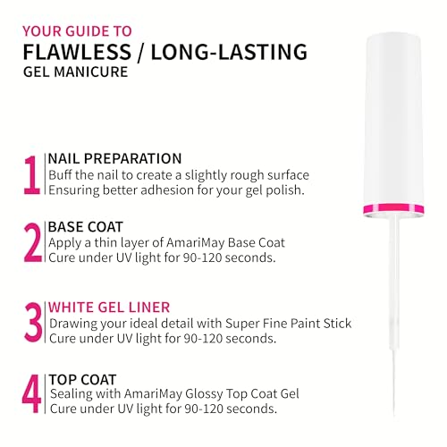 AmariMay White Gel Nail Art Liner Polish with Thin Brush 7ml