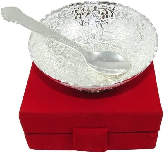 Silver Serving Bowl and Spoon Set - 6 Piece Elegant Dessert & Fruit Serving Set