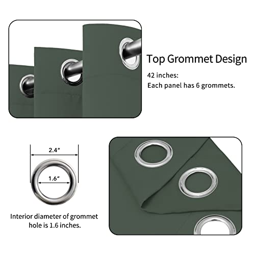 Easy-Going Thermal Grommet Blackout Curtains, Greyish Green, 42x36 in, 2 Panels