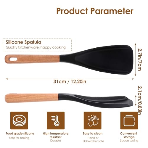 Heat Resistant Silicone Cooking Spoon with Wooden Handle
