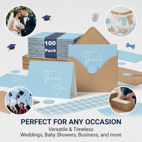XXINMOH Thank You Cards Bulk Set - 100 Pack 4x6 Inch Cards with Envelopes & Stickers