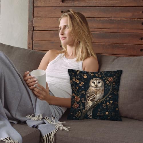 Owl Pillow Cover 18x18 Inch - Dark Floral Design, Variation 2