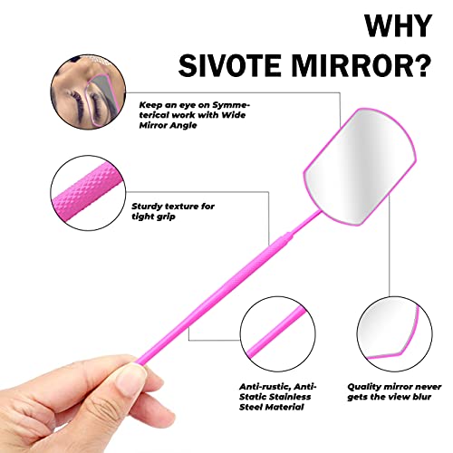 SIVOTE Stainless Steel Eyelash Extension Mirror for Lash Techs - Pink
