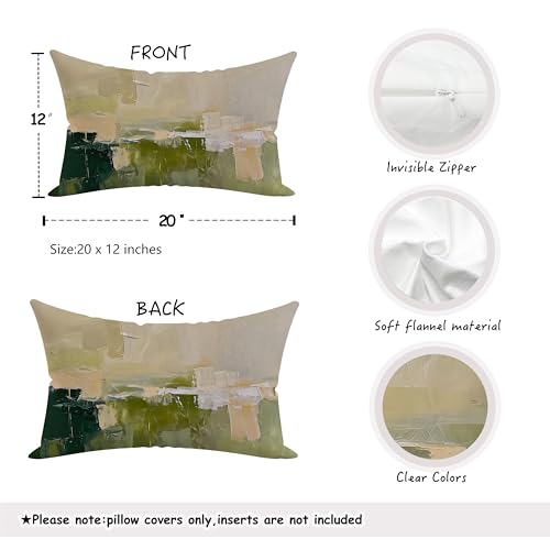 Abstract Olive Green Boho Pillow Cover 20x12, Double-Sided