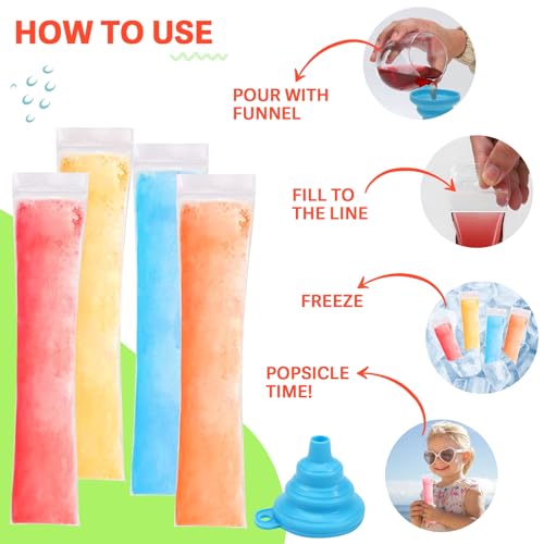 Amintiri Disposable Ice Pop Bags with Zip Seals & Funnel - 150 Pack