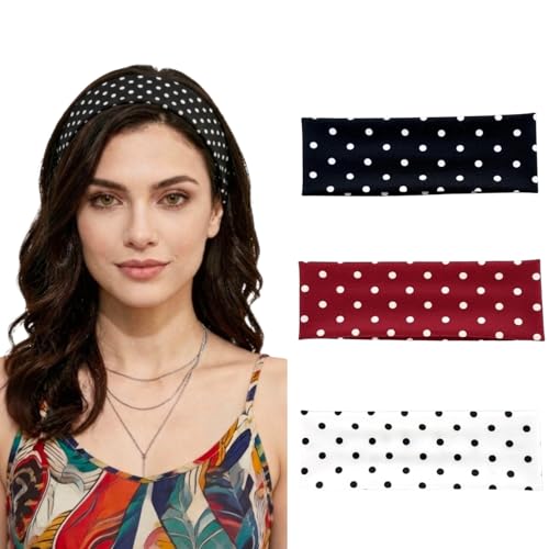 Polka Dot Headbands for Women 3-Pack Stretchy Non-Slip Hair Bands