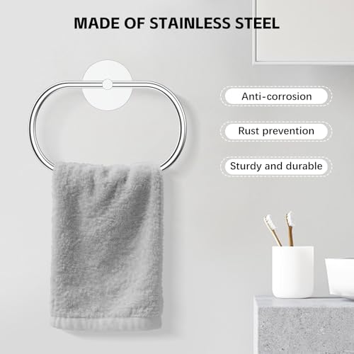 Stainless Steel Hand Towel Holder - Adhesive Wall-Mounted Ring, 2 Packs