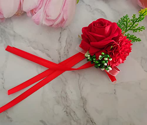 Red Corsage and Boutonniere Set for Weddings - 2 Pack