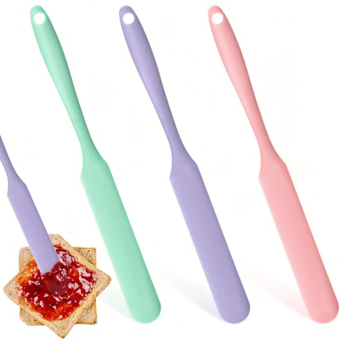 Ezymivs 3 Pack Silicone Jar Spatula Set - Long Handle Mini Scraper