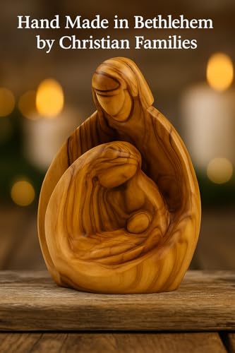Holy Family Nativity Scene Hand-Carved Olive Wood Statue - 4.3" Christmas Decor - Catholic Religious Figurine