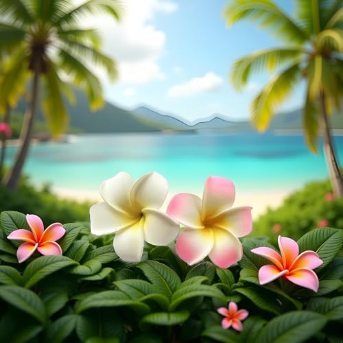 Seadiquiet 2 Pcs Hawaiian Plumeria Flower Hair Clips White and Pink 7Cm